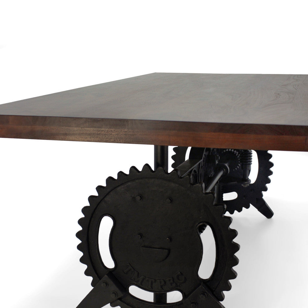 Steampunk Adjustable Dining Table - Iron Crank Base - Walnut Top