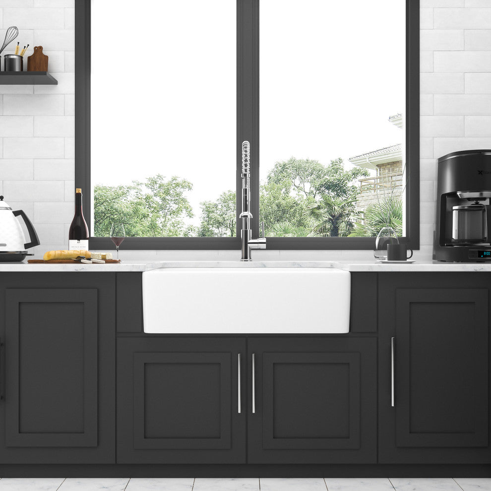 White Ceramic 30 in. Single Bowl Farmhouse Apron Kitchen Sink with Bottom Grid, 30"x20"