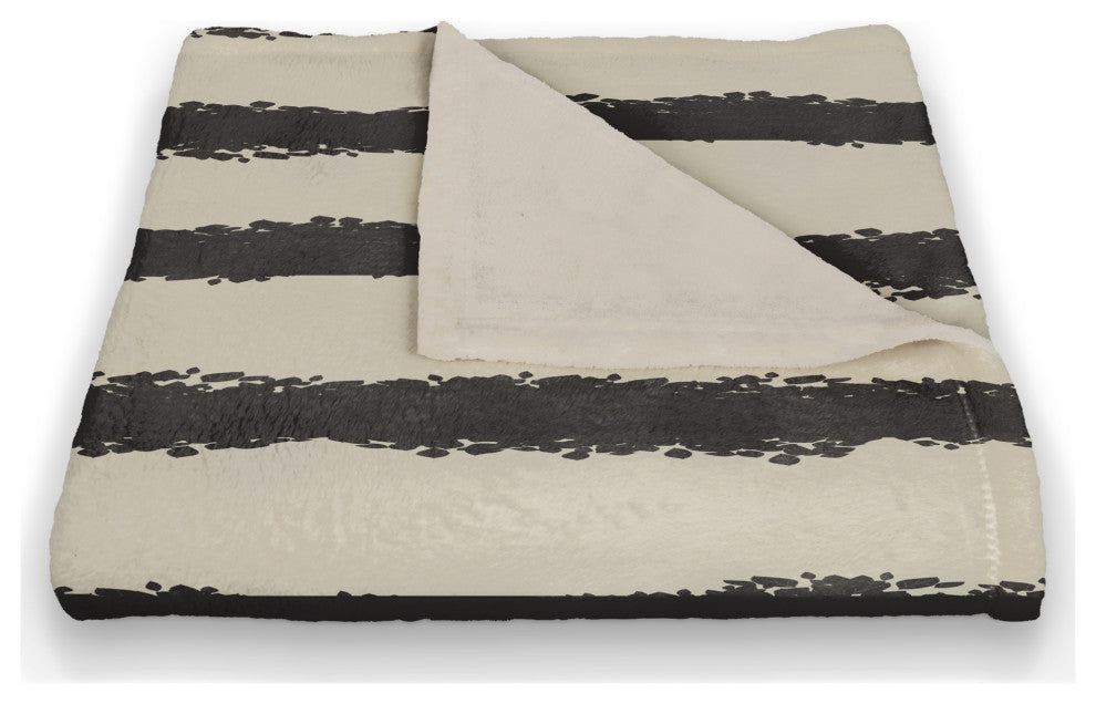 Cream Stripes on Black 50x60 Coral Fleece Blanket