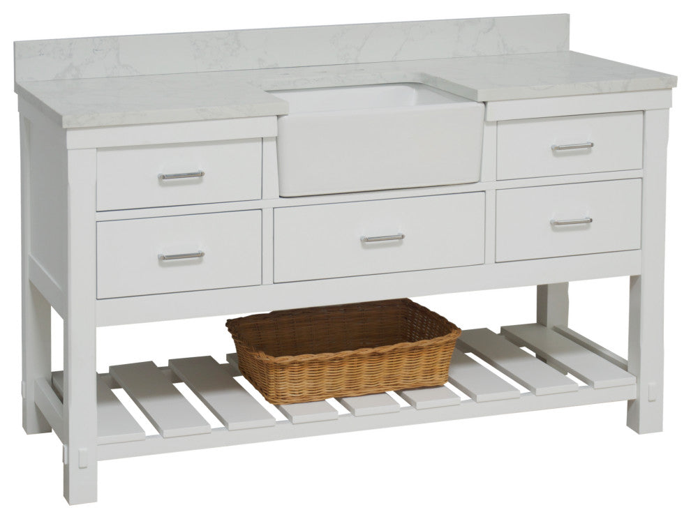 Charlotte 60" Bathroom Vanity, White, Engineered Carrara, Single