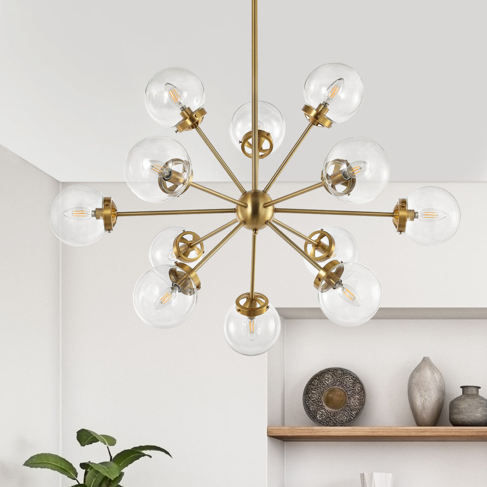 12-Light Dimmable Sputnik Sphere Chandelier, Clear Glass Shades