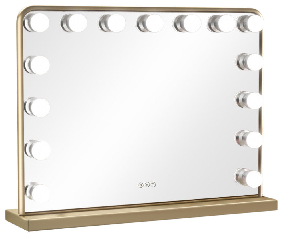 Hollywood Vanity Mirror, Lights,3 Color Lighting Modes, Memory, Gold, 23x18