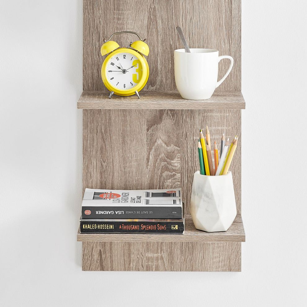 Danya B. Tiered Wide Column Wall Shelf, Weathered Oak