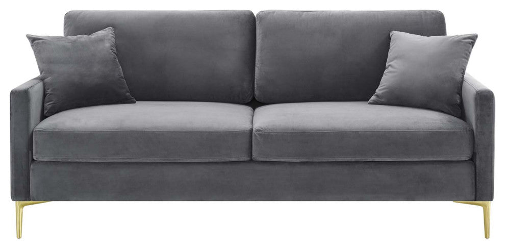 Sofa, Velvet, Gray, Modern, Living Lounge Room Hotel Lobby Hospitality