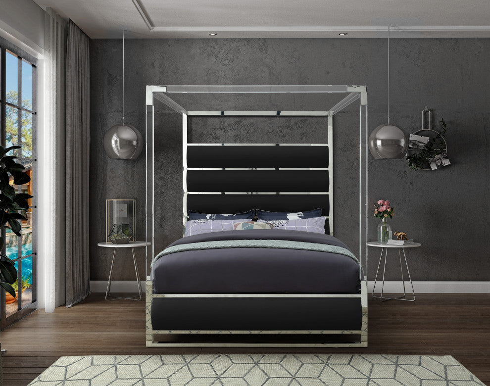 Encore Faux Leather Bed, Black, King