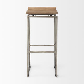 Givens Light Brown Solid Wood with Silver Metal Frame Bar Stool