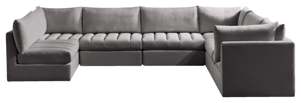 Jacob Velvet Upholstered 7-Piece U-Shaped Modular Sectional, Grey