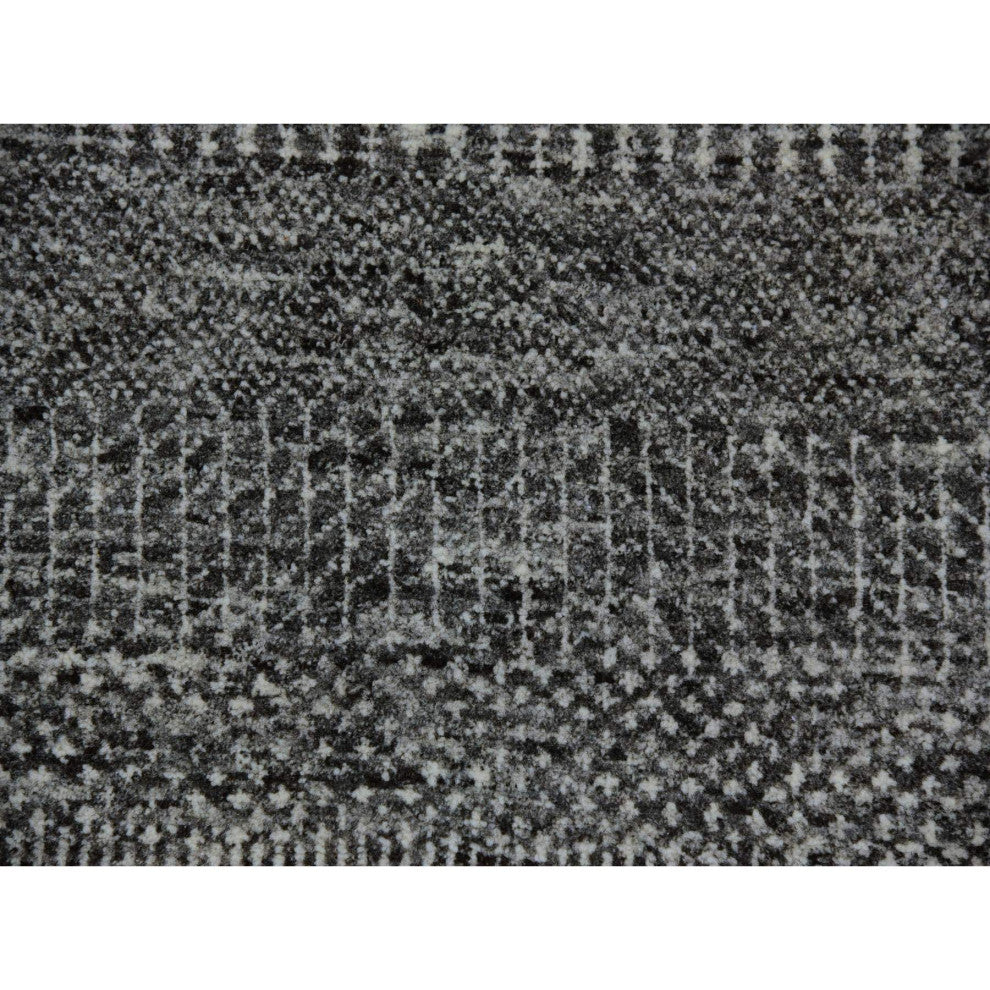 Solid Gray Hand Knotted Undyed Wool Modern Grass Design Round Rug 7'10"x7'10"