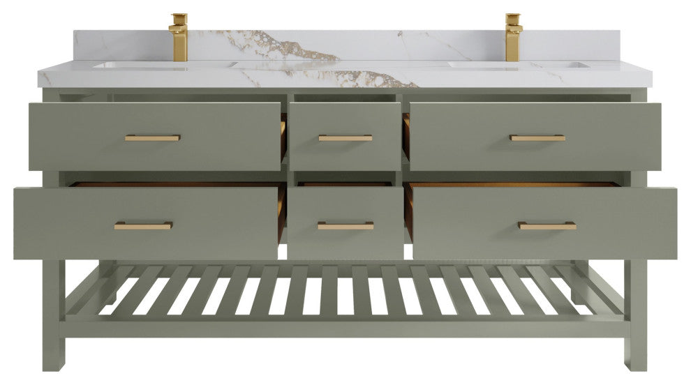 Parker 72" Double Sink Bath Vanity, Evergreen 2" Calacatta Gold