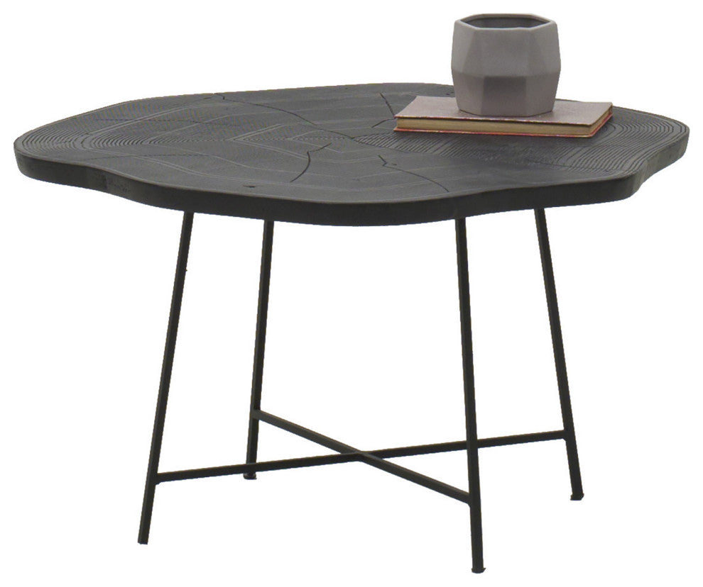 26" Modern Black Organic Shaped Wood And Metal End Table