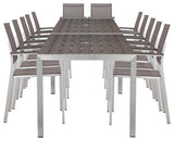 Maklaine 14-Piece Modern Aluminum Dining Set in Gray and Brush Finish