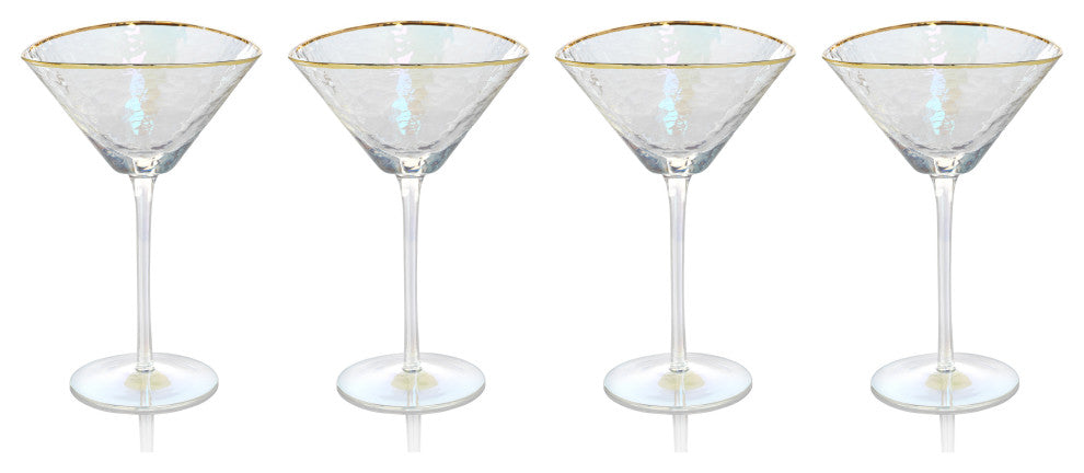Kampari Triangular Martini Glasses with Gold Rim, Set of 4