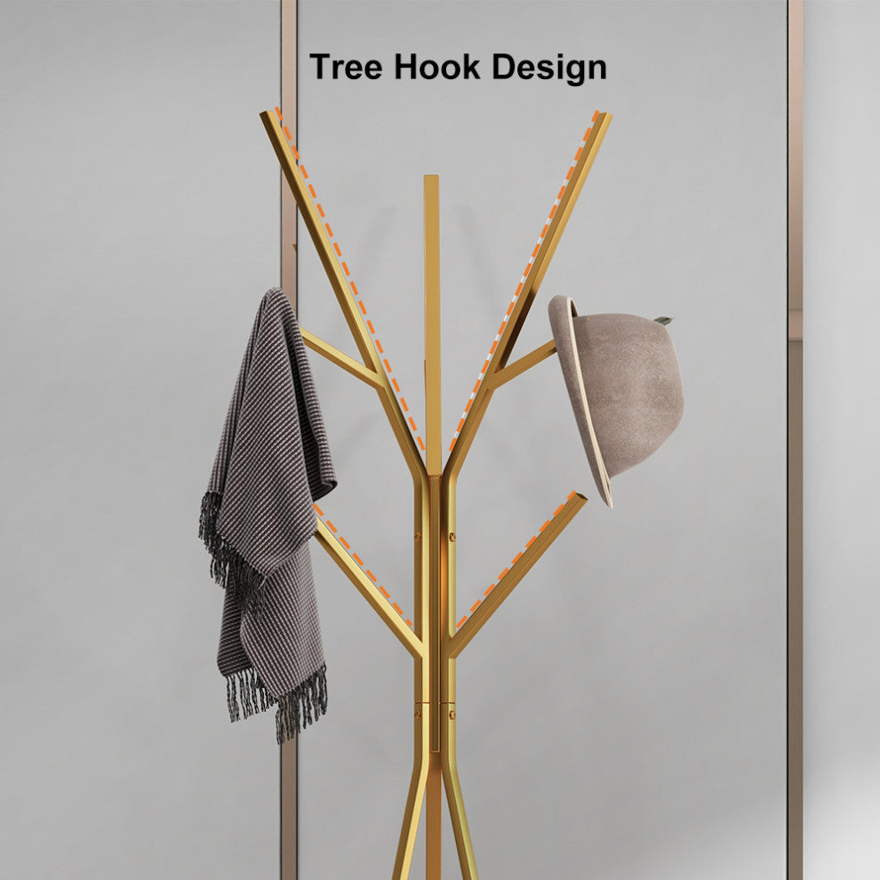 70.9" Modern Freestanding Coat Rack Hanging with Shelf Marble Base, Gold