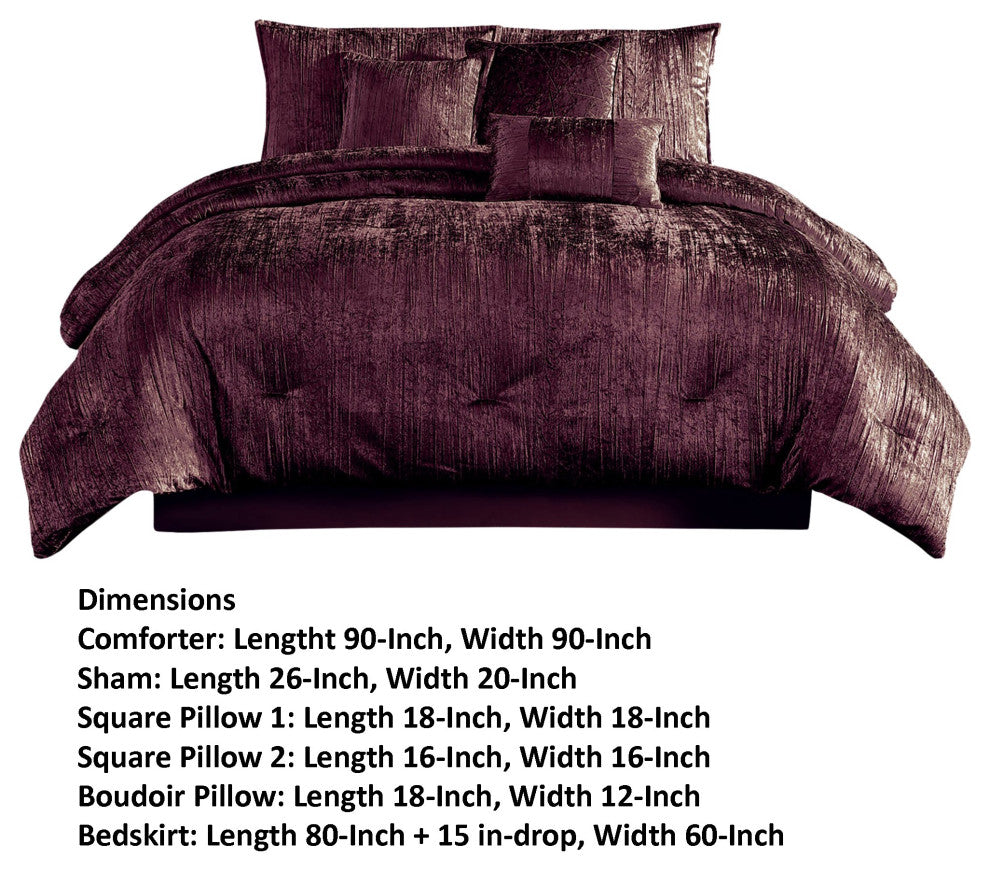 Benzara Jay 7 Piece Queen Comforter Set, Purple Polyester Velvet, Texture