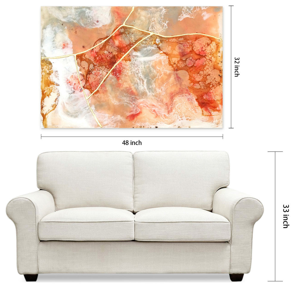Coral Abstract Wall Art Printed on Frameless Free Floating Tempered Glass Panel
