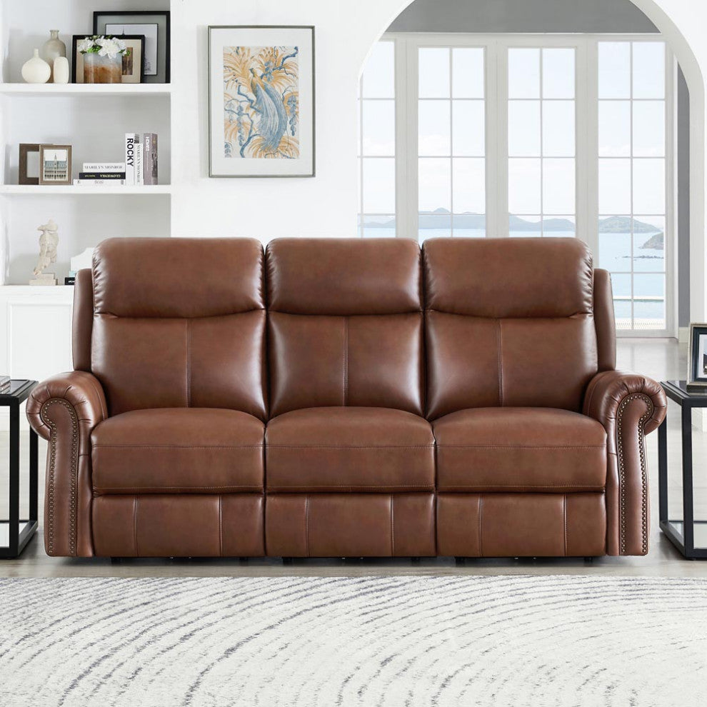 Hydeline Royce Zero Gravity Power Reclining Leather Set, Pecan Brown, Sofa