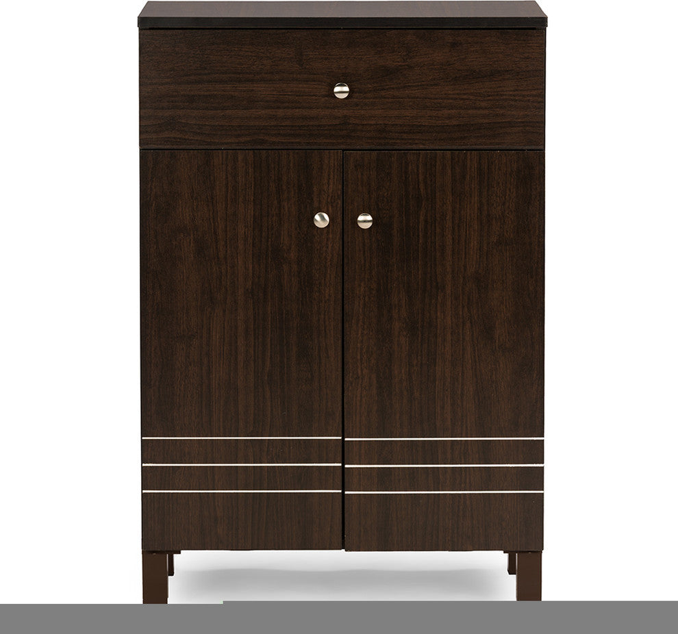Felda Dark Brown Modern Shoe Cabinet With 2 Doors and Drawer