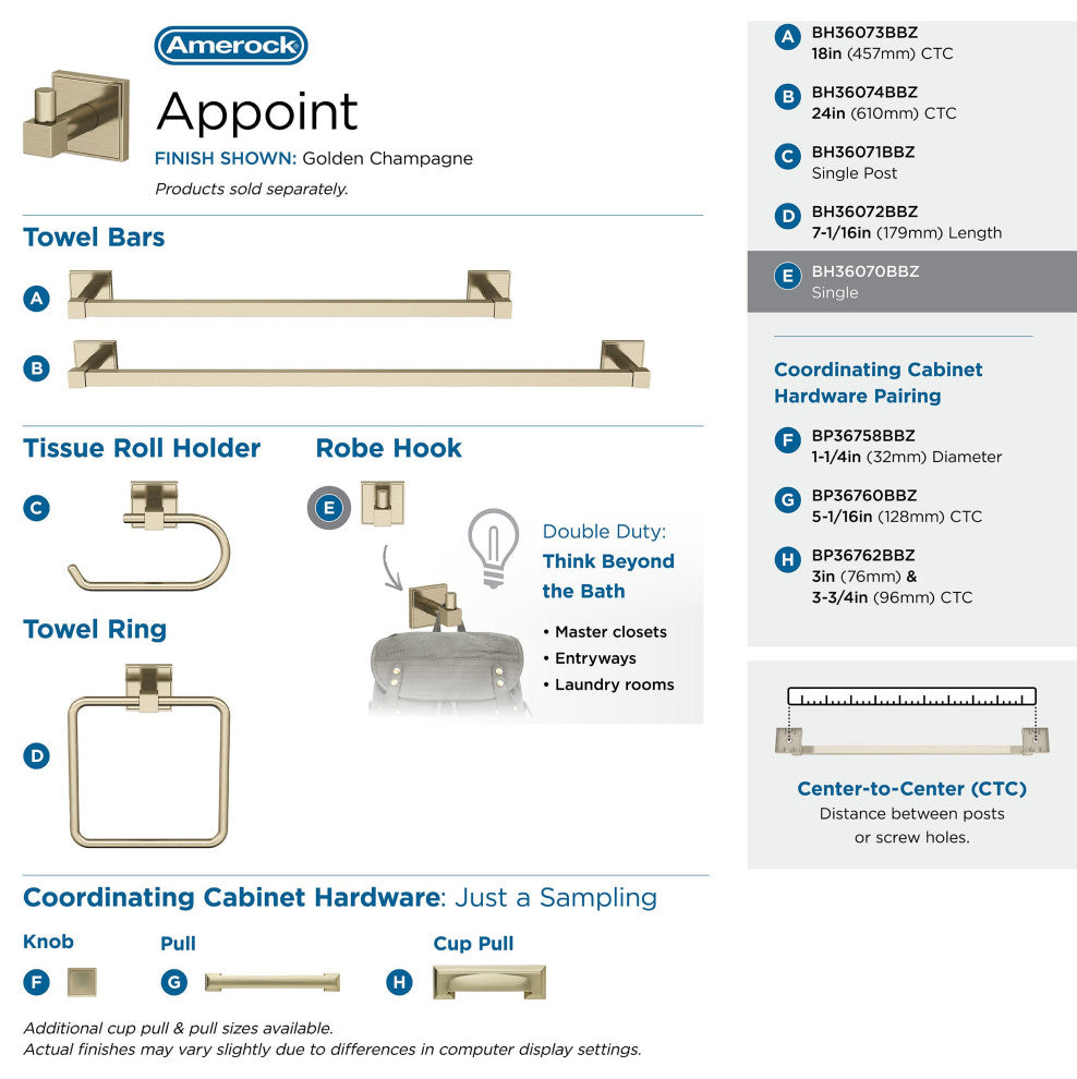 Appoint Traditional Single Robe Hook, Golden Champagne