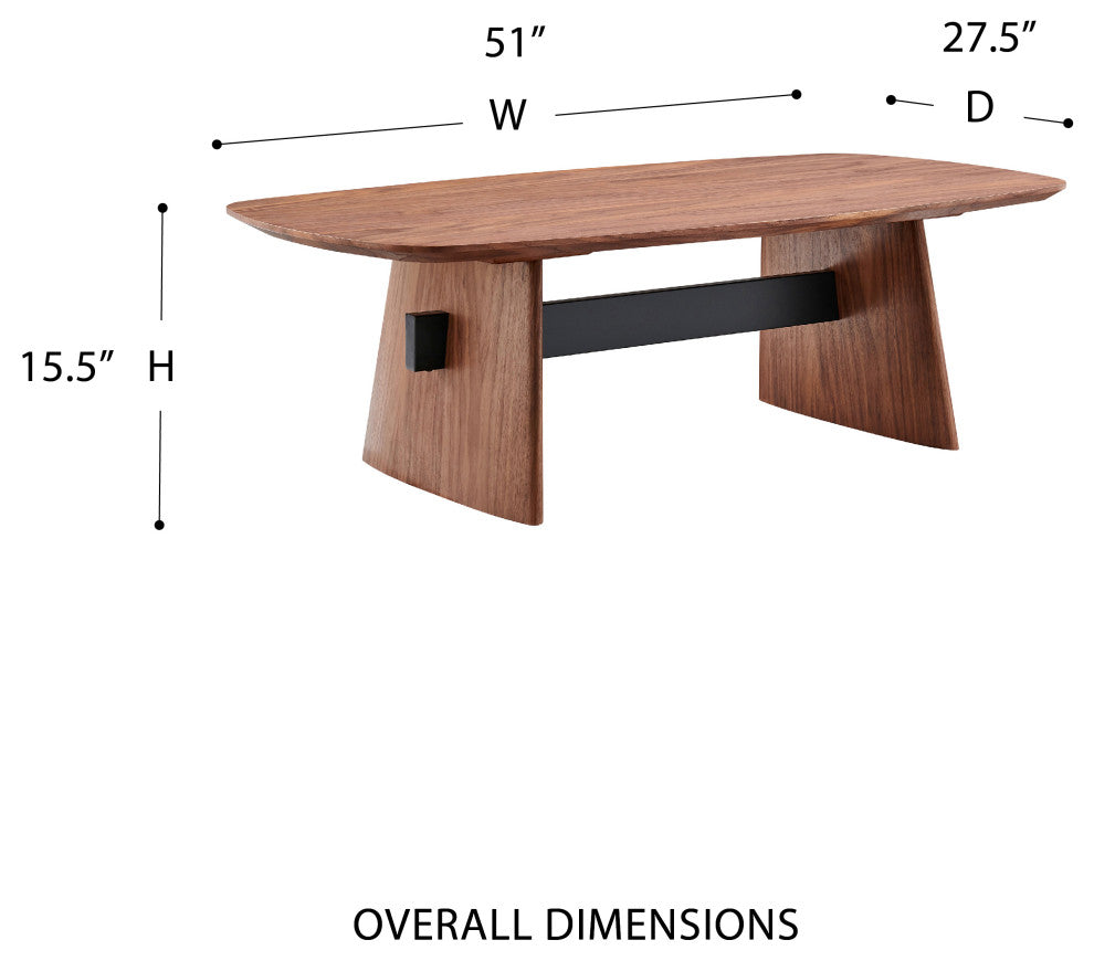 Folke Coffee Table Top and Base, Walnut With Matte Black Cross Bar