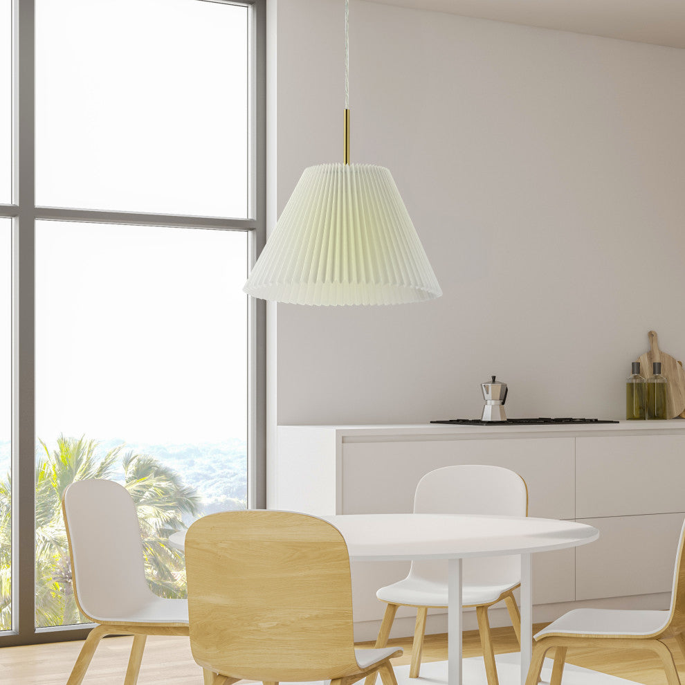 1-Light Classic French Country Iron LED Pendant With Pleated Shade