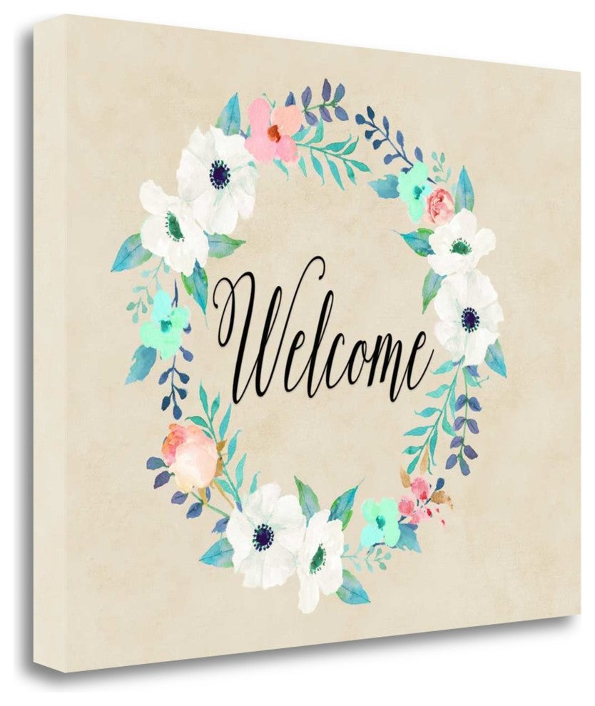 "Welcome Teal And Pink" By Tara Moss, Giclee Print on Gallery Wrap Canvas