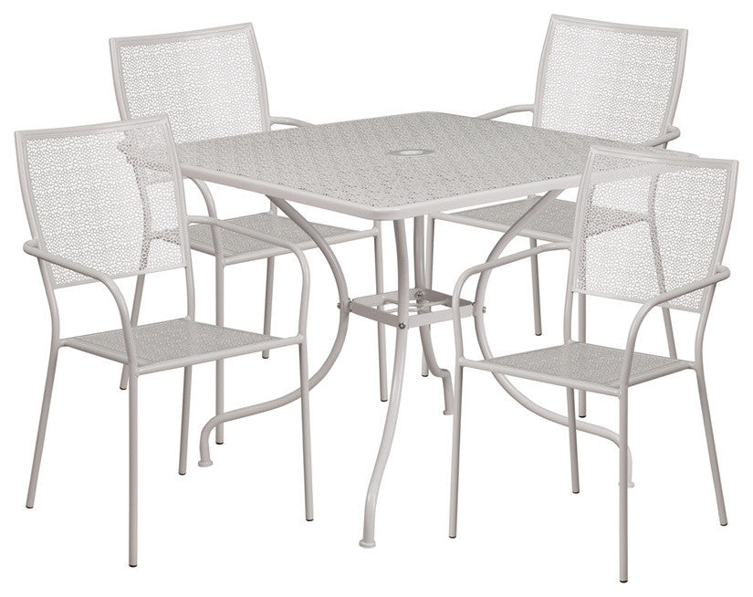 35.5'' Square Indoor-Outdoor Steel Patio Table and 4 Square Back Chairs, Gray