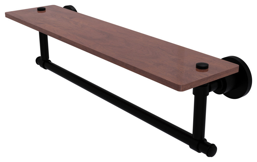 Washington Square 22" Solid Wood Shelf and Towel Bar, Matte Black