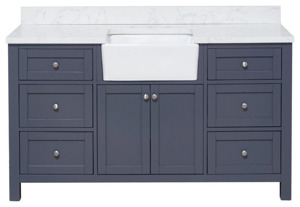 Yorkshire 60" Bathroom Vanity, Marine Gray, Engineered Marble, Single