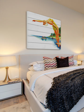 "Backwards Dive" Painting Print on White Wood