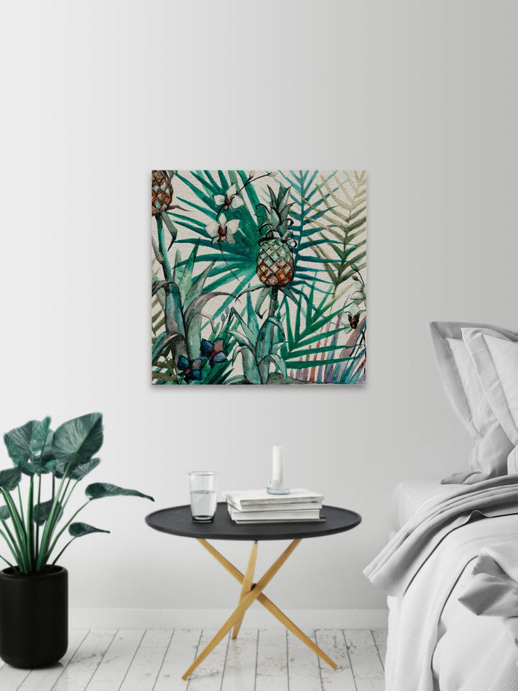 "Tropical Pineapples" Painting Print on Wrapped Canvas, 32"x32"