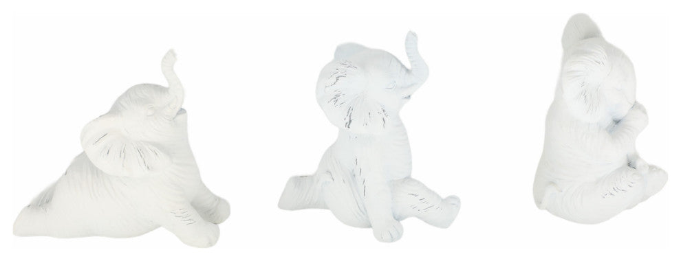 Resin, Set of 3 6" Stone Look Yoga Elephant, White