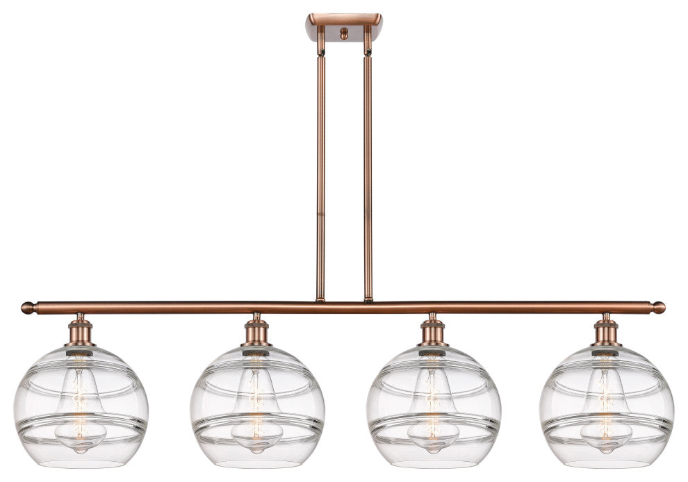 Ballston-Rochester 4-Light 49" Stem Island Light, Antique Copper, Clear