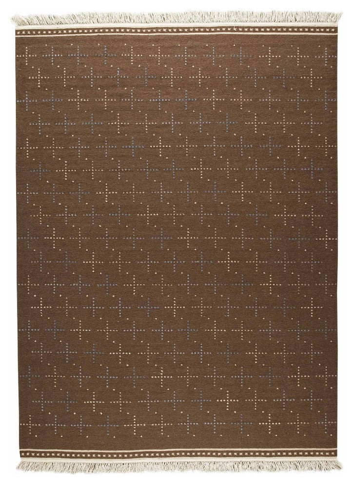 Hand Woven Brown Wool Area Rug, 9''0"x12''0"
