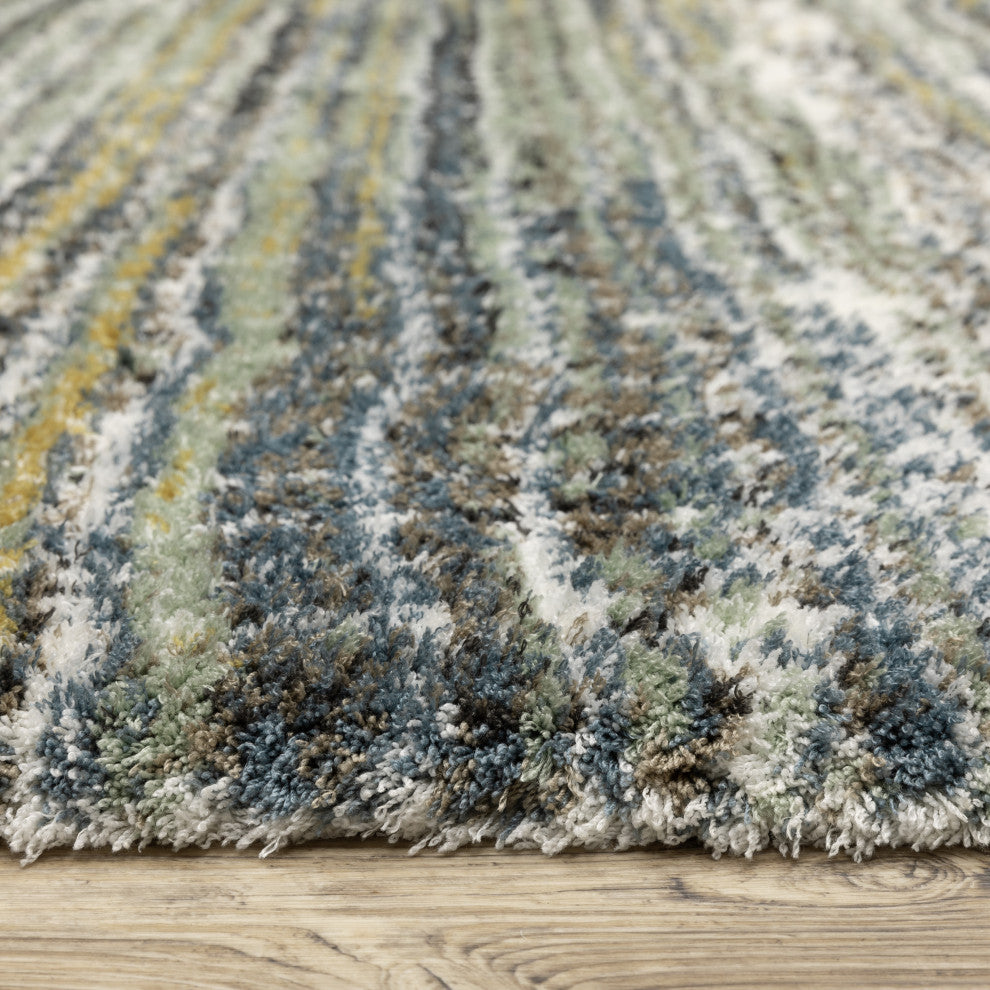Greer Modern Distressed Gridwork Green/ Blue Area Rug, 6'7" x 9'6"