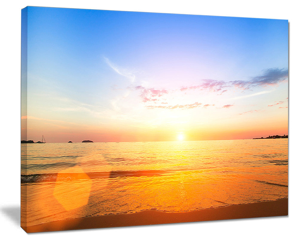 "Beautiful Sunset Over Yellow Waters" Modern Beach Canvas Art Print, 20"x12"