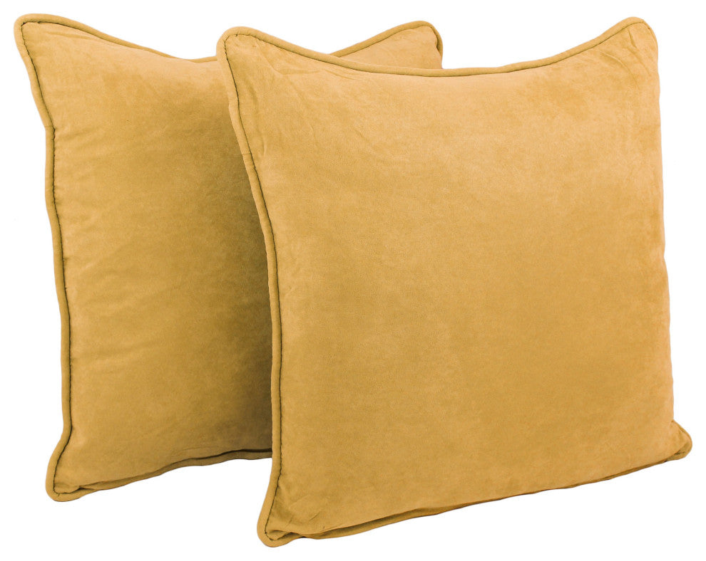 25" Double-Corded Solid Microsuede Square Floor Pillows, Set of 2, Lemon