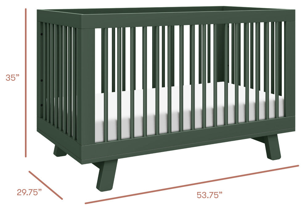 Hudson 3-in-1 Convertible Crib With Toddler Bed Conversion Kit, Forest Green