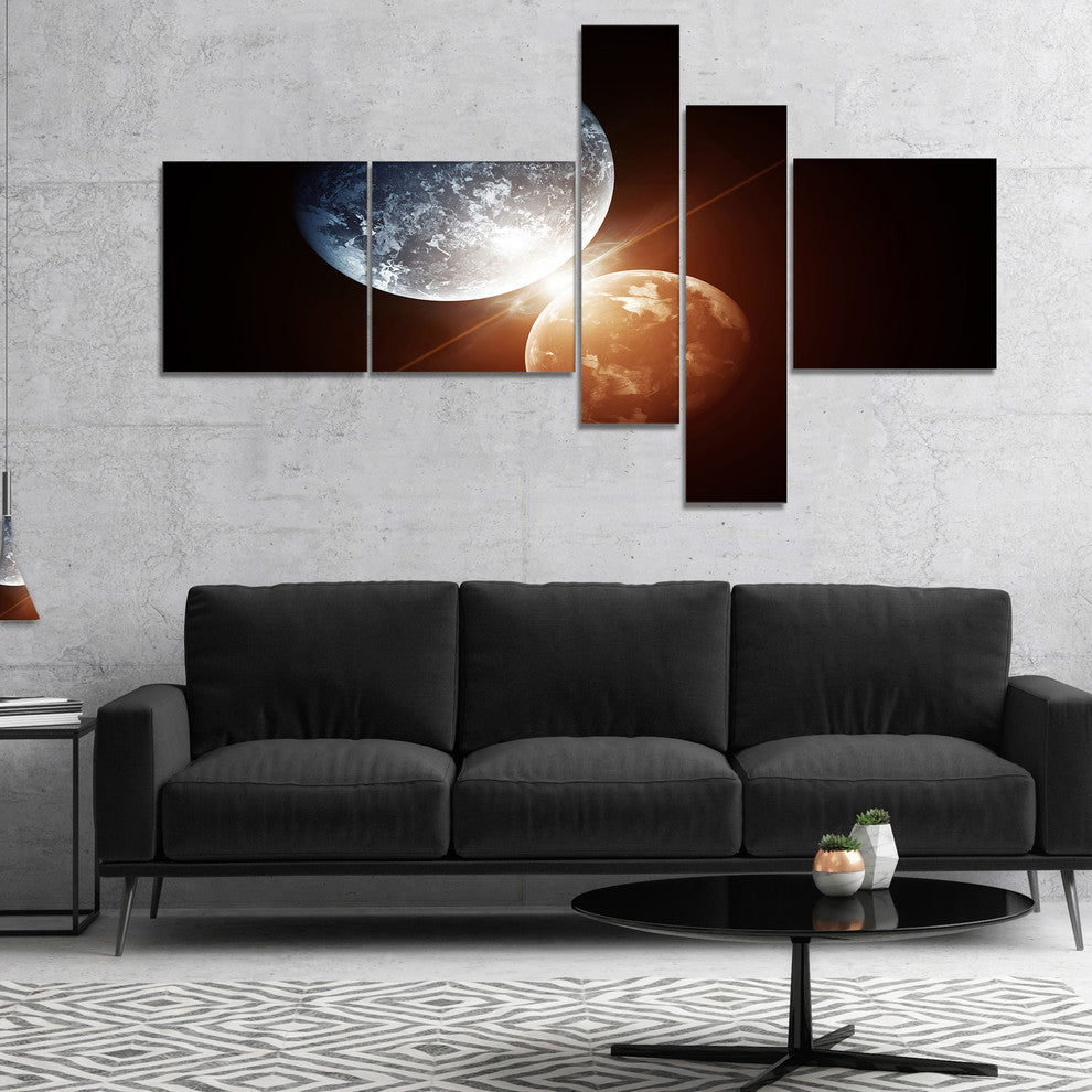 Kiss Between Two Planets, Spacescape Canvas Art Print, 60"x32", 5 panels