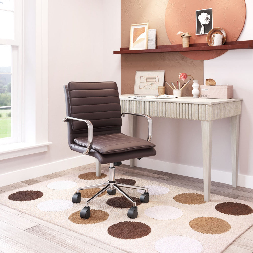Computer Chair, Faux Vinyl Leather, Steel, Brown Black, Chrome, Business Office