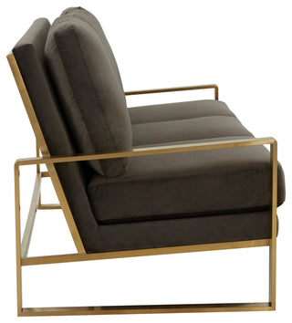 LeisureMod Jefferson Modern Design Velvet Sofa With Gold Frame, Dark Gray