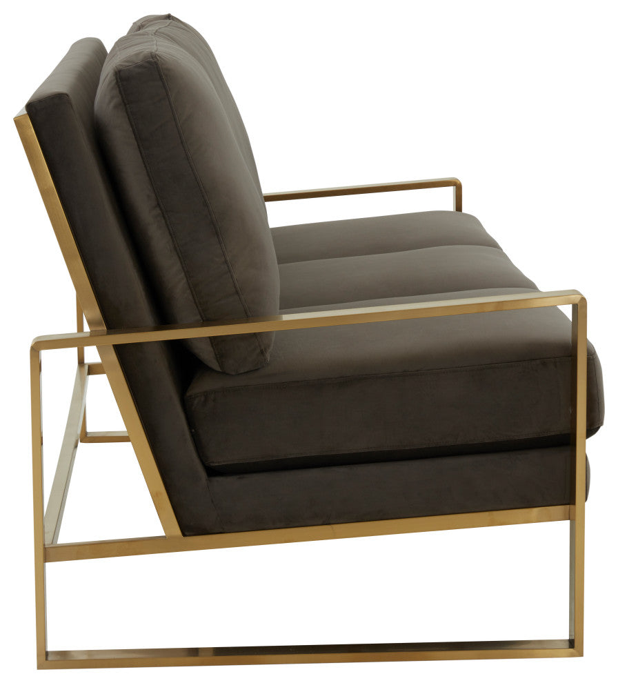 LeisureMod Jefferson Modern Design Velvet Sofa With Gold Frame, Dark Gray