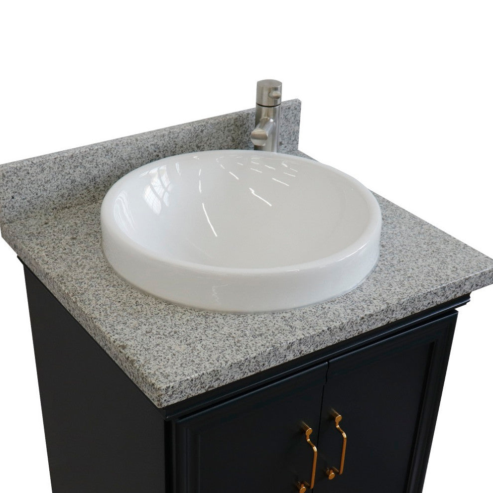 25" Single Vanity, Dark Gray Finish With Gray Granite And Round Sink