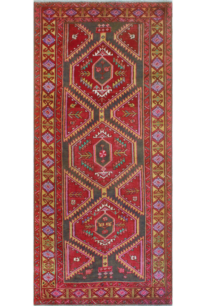 Fine Vintage Distressed Adairis Red/Charcoal Runner, 4'9x10'6