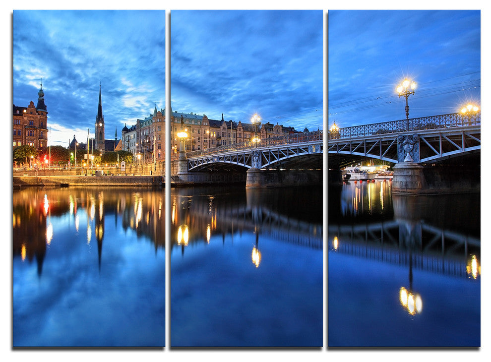 "Illuminated Blue Stockholm" Canvas Print, 3 Panels, 36"x28"