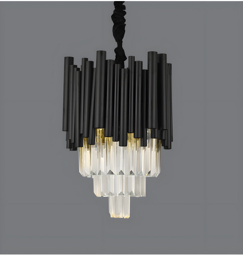 Munsingen | Modern Black Crystal Lighting for Kitchen Island, Cone Crystals, 3 Pcs