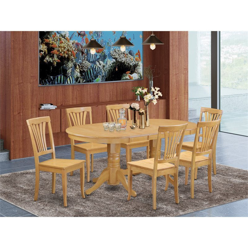 Vaav7-Oak-W, 7-Piece Dining Room Set Table With Leaf and 6 Dining Chairs