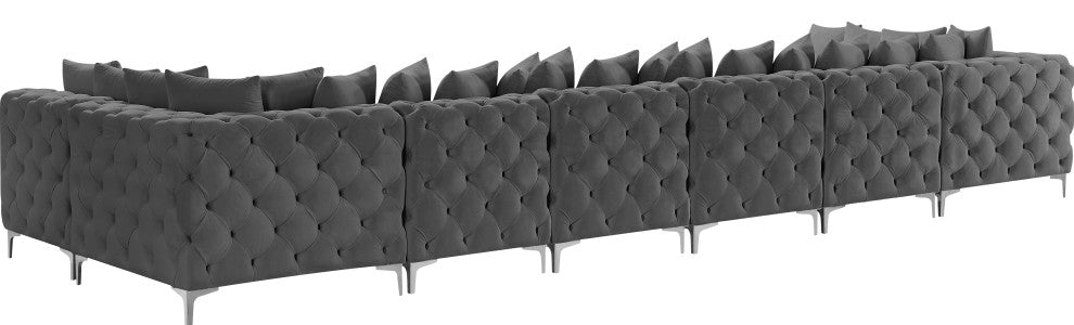 Tremblay Velvet Upholstered 8-Piece Modular U-Shaped Sectional, Grey