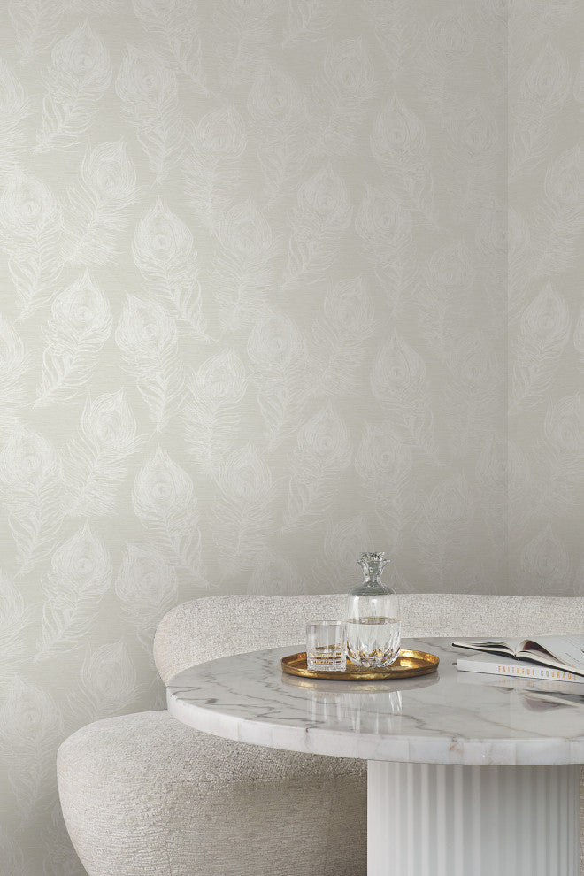 White Regal Peacock Wallpaper