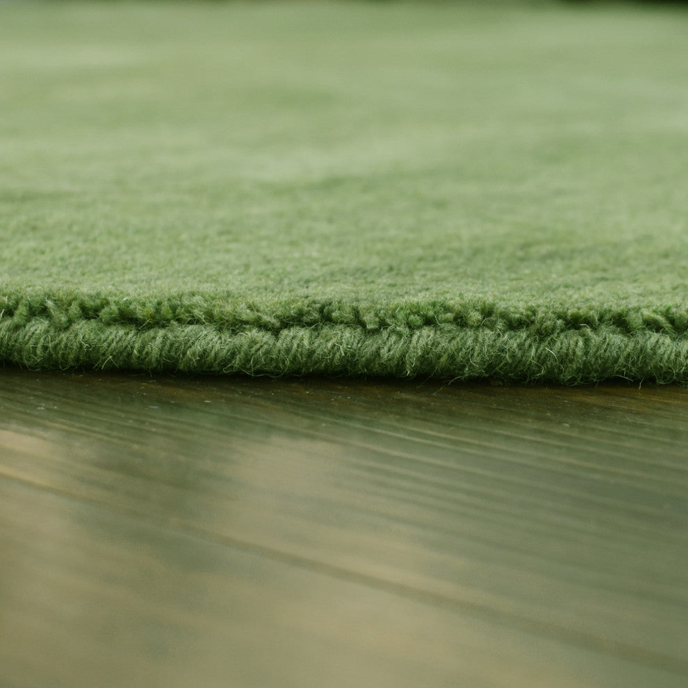 HAND KNOTTED LOOM WOOL ECO-FRIENDLY AREA RUGS-Round,Green,Solid Design
