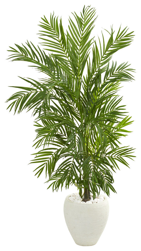 5' Areca Palm Artificial Tree, White Planter